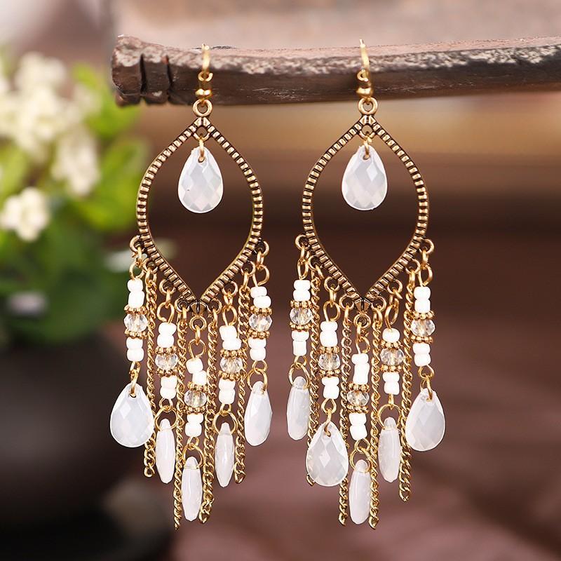 New Chinese Bohemian Long Crystal Tassel Earrings Exaggerated Ethnic Elegant Dangle Earrings For New Year Gift