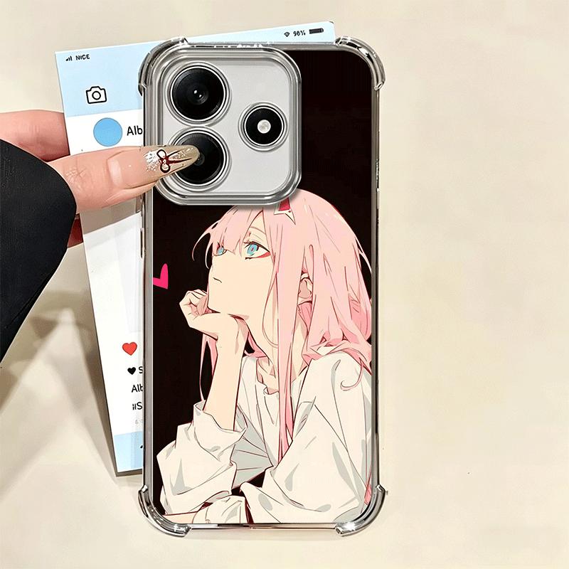 Zero Two 02 Kawaii Cute Plating Phone Case For Xiaomi Redmi Note 14 15 Pro Plus 13 12 11 11S 11T 10 9S 9 5G Anti-Fall Airabag Co