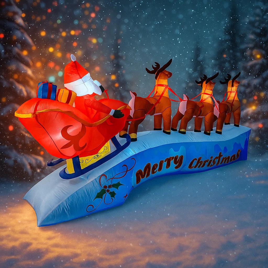 11.8FT Christmas Holiday Inflatable Yard Decor Santa Sleigh Reindeer Toy Xmas Christma Home Decor Ornaments Supplies Gifts Decor
