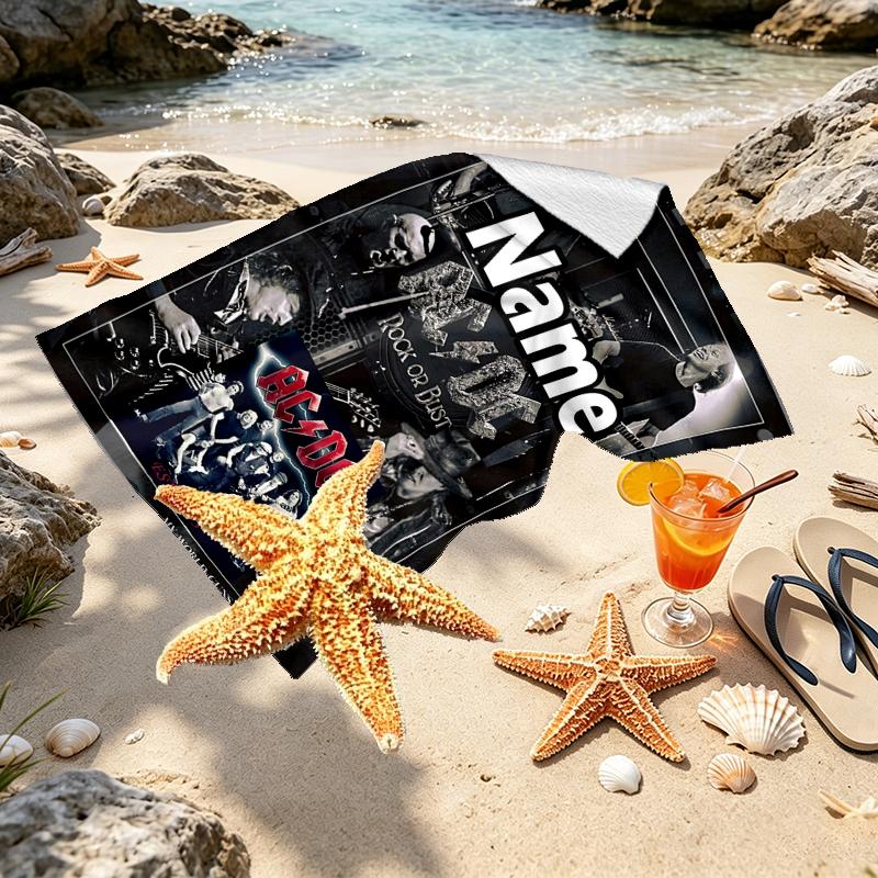 Custom Name Personalized Rock singer Print Beach Towel, for Trip Camping Beach Party Home Decor, Birthday Gift for Family & Friends