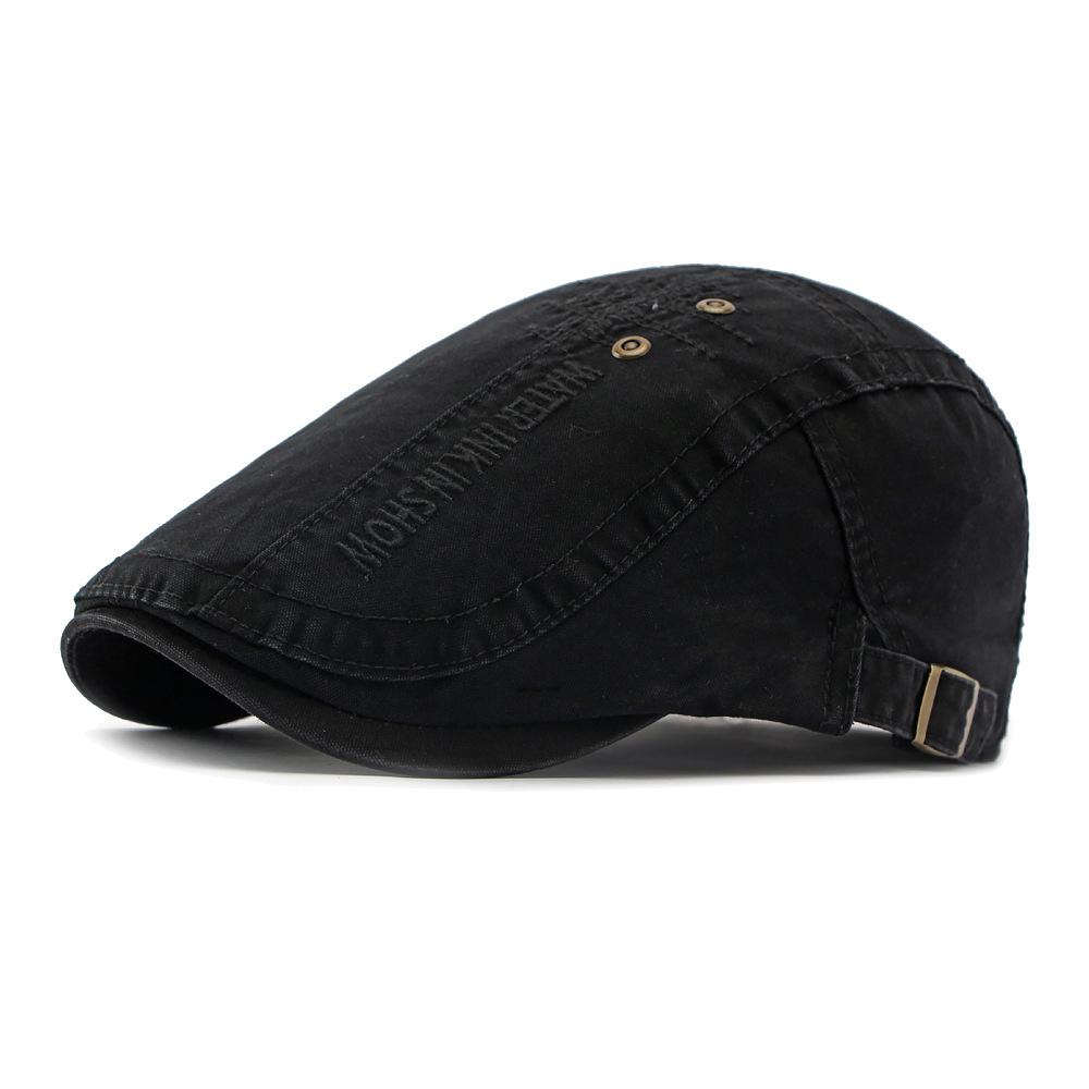 Summer Men s Beret British Vintage Cotton Cap Embroidered Forward Cap чёрный