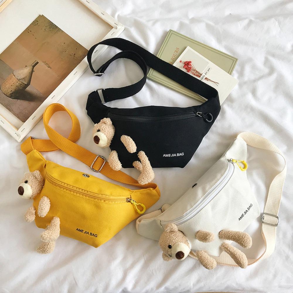 

Luxury Design Crossbody Chest Bag Cute Bear Fanny Pack Fashion Canvas Waist Bag білий