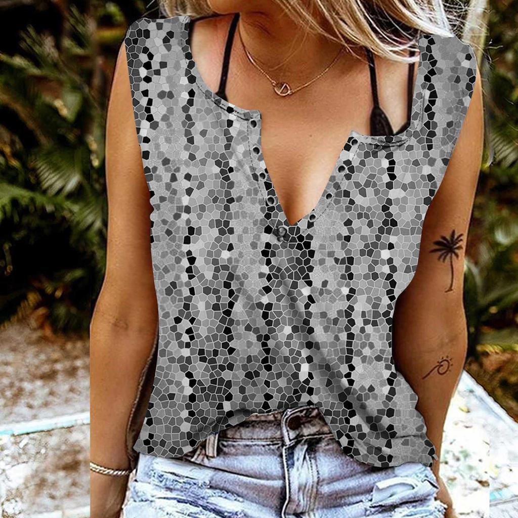 Camisetas de Tirantes para Mujer Sexy Cuello en V Sin Mangas Tops de Verano Chaleco Estampado de Patrón Multicolor 3D Tops Frescos Ligeros