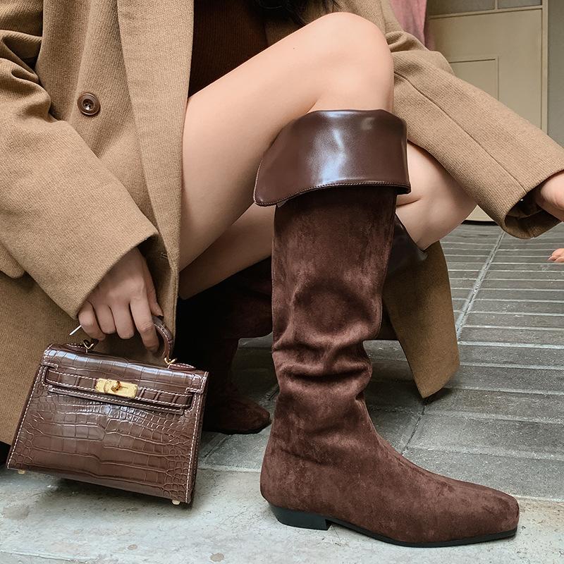 2.5CM Fashion Low Heel Over Knee Two Wear Boots 2025 Autumn and Winter New Square Head Flat Bottom Temperament High Boots Women