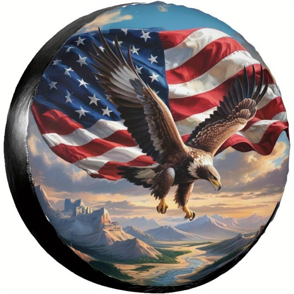 Patriotic Eagle American Flag Tire Cover Durable Waterproof Outdoor Spare Wheel Protector for SUV