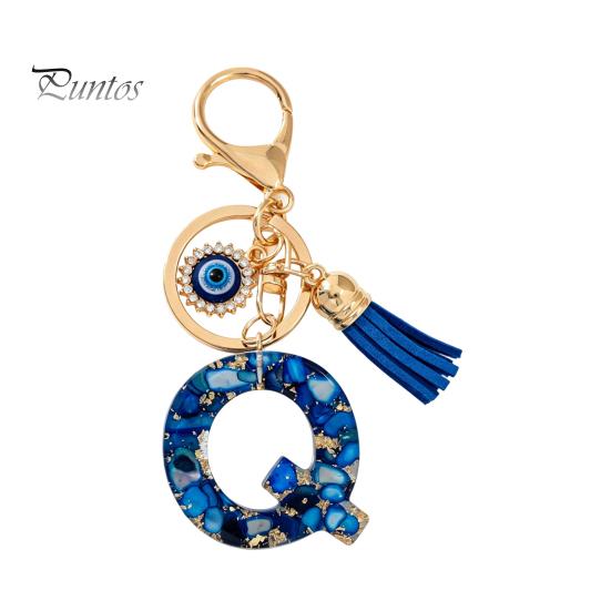 Durable Keychain Charm Blue Series Pendant, Initial Letter Key Chain with Eyes Keyring Tassel Design, A-Z Holder for Bags Backpacks Cars Accessories