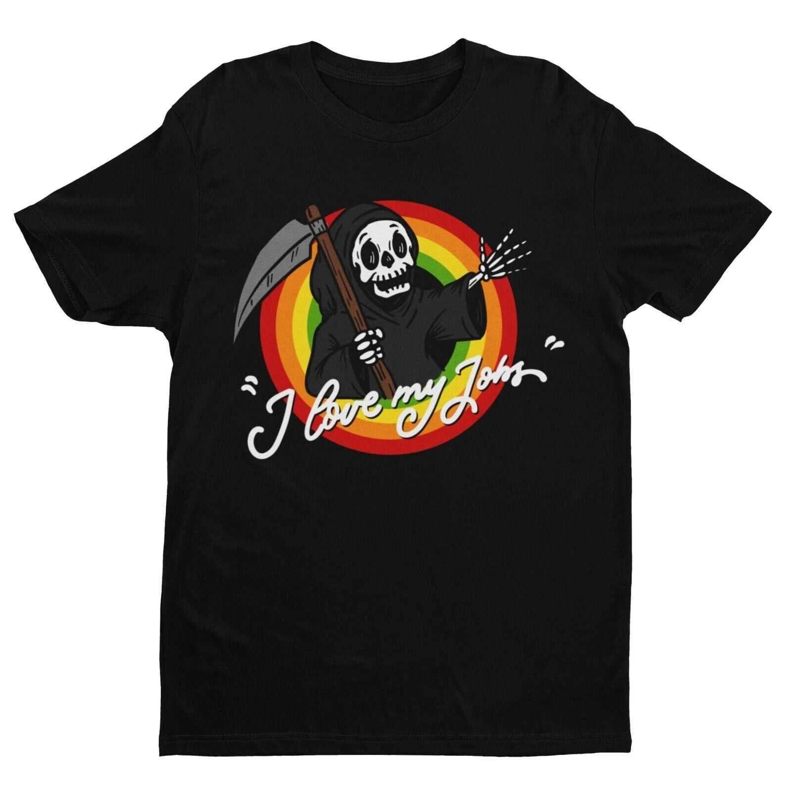 Funny T Shirt DEATH I LOVE MY JOBS Grim Reaper Skull Joke Scythe Cartoon Gift 2XL