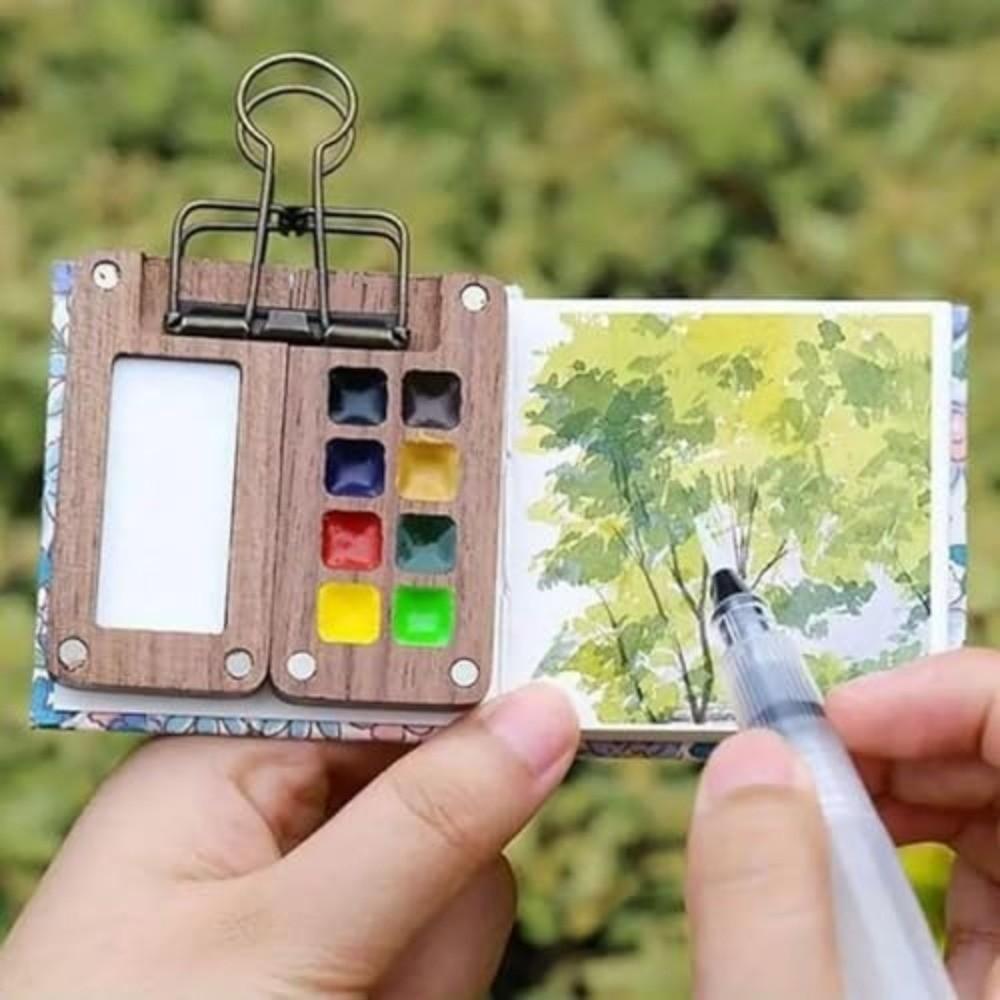 8 Grids Pocket Palette 15 Grids Wooden Watercolor Set New Mini Watercolor Set Outdoor Painting