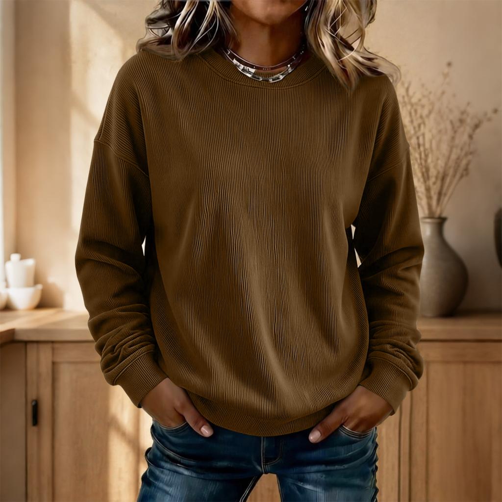 Women's Long Sleeve Neck Loose Fit Pullover Sweatshirt Color Casual Fall Winter Top