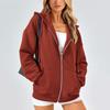 Fall Winter Women Hoodie Coat Drawstring Hooded Zip-up Long Sleeves Solid Color Pockets Thickened Sport Jacket Loose Daily Wear School Coat