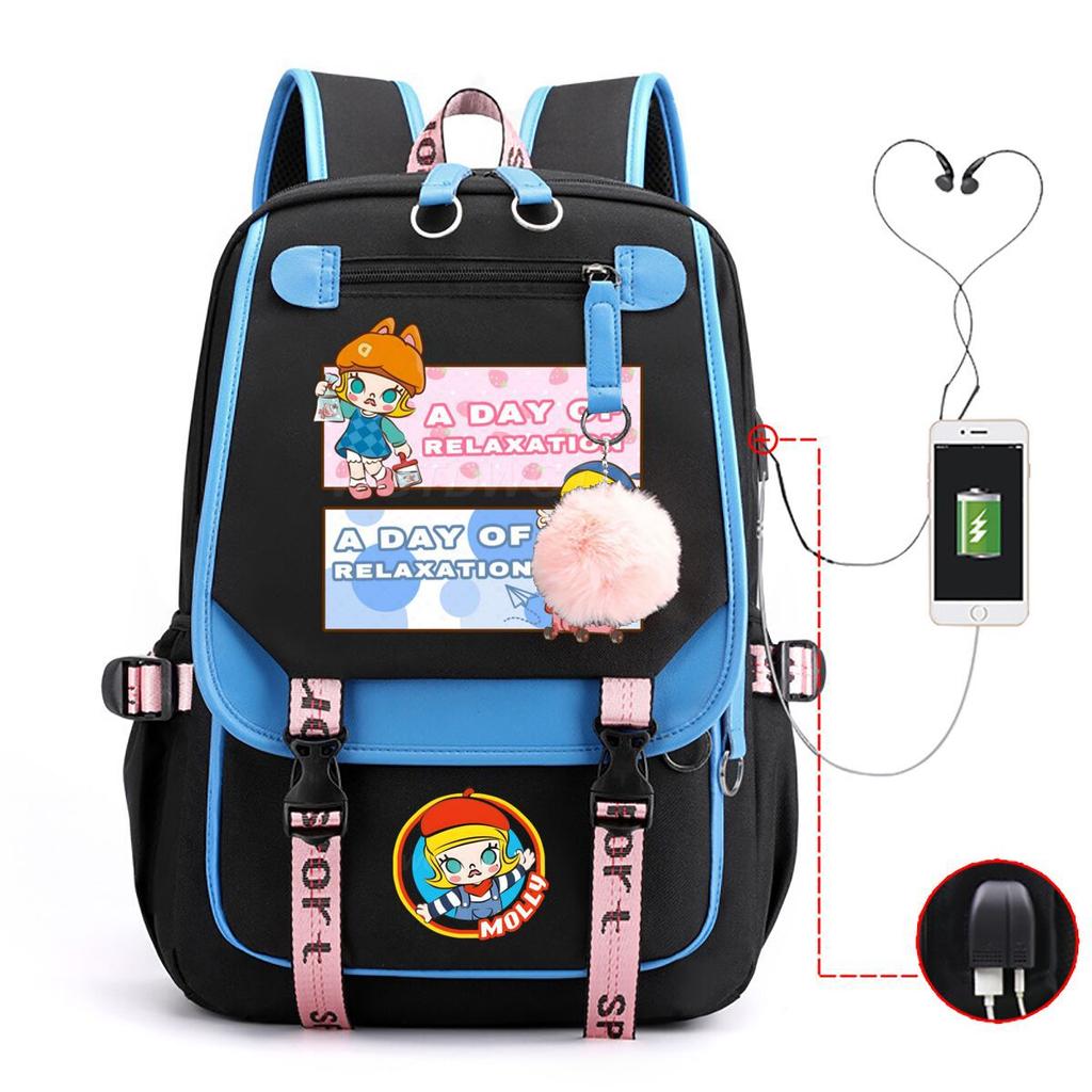 Jasmín Roztomilý Potlačený USB Rozhranie Veľká Kapacita Študentský Voľnočasový Školský Batoh