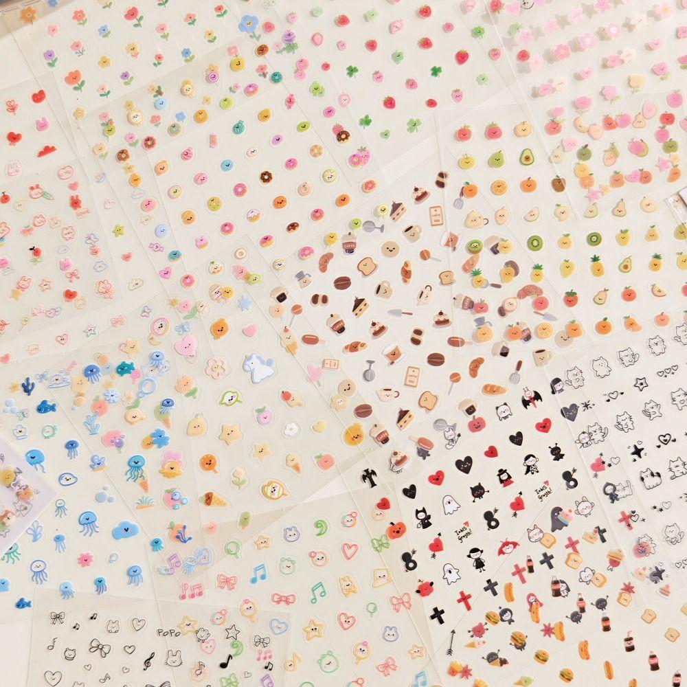 24 Sheets/set DIY Nail Sticker Self Adhesive Cartoon Cup Stickers Multifunctional Soft Embossed Sticker Book