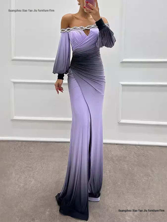 2026 Autumn/Winter One-Shoulder Printed Dress - Long Sleeve Casual Party Wear for Women