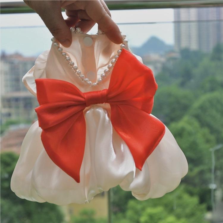 

Luxury Dog Princess Dress with Giant Velvet Bow | Elegant Satin Pet Gown for Wedding, Birthday Party,High-End Puppy Formal Wear S бежевый