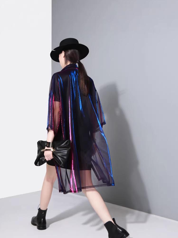 2025 Women's Mid-Length Laser Color-Changing See-Through Sun Protection Shirt Jacket