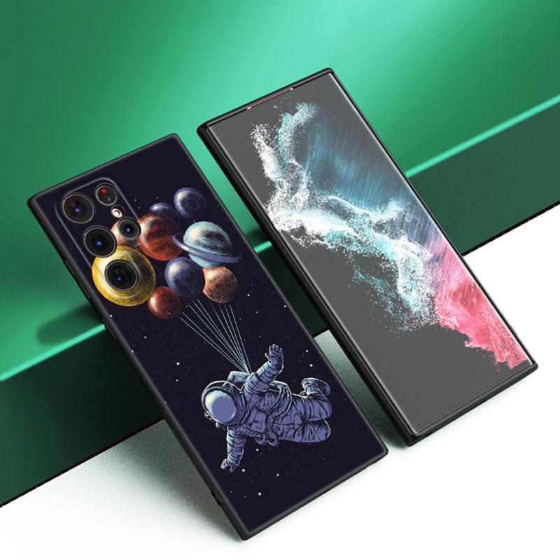Husa de telefon din silicon Moon Stars Space Astronaut negru pentru Samsung Galaxy S23 S21 S20 FE S24 S22 Ultra S10E S10 S9 S8 Plus