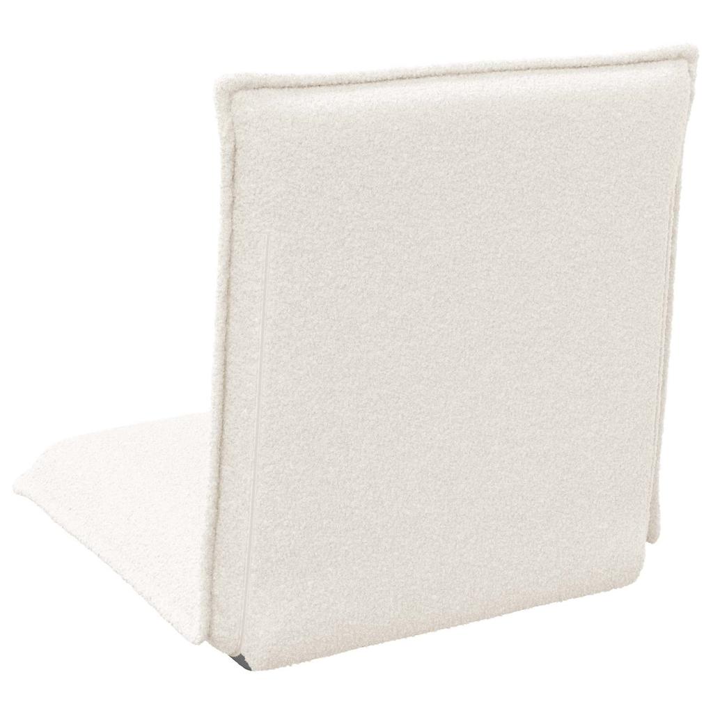 Adjustable Floor Footstool Cream Shaggy Fabric