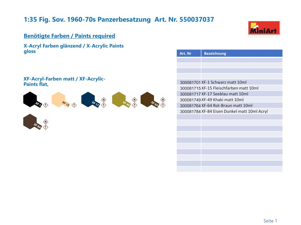 MiniArt Scale Soviet Tank Crew Plastic Model Kit MA37037 1/35 1960-70s (4 Figures)