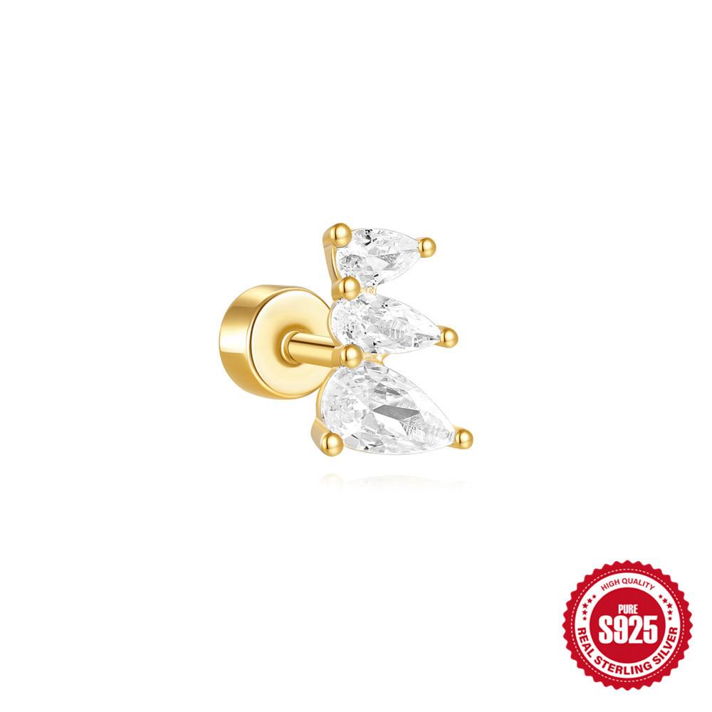 Fashion S925 Sterling Silver Geometric Kite Stone With Diamond Flat Head Thread New Puncture Easy To Wear Earbone Nails