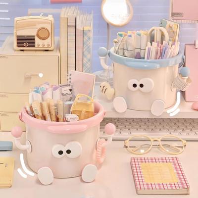 Cute Cartoon Desktop Pen Holder Large Capacity Portable Organizer for Students Office Multi-Function Stationery Storage Box for Pens Markers Scissors