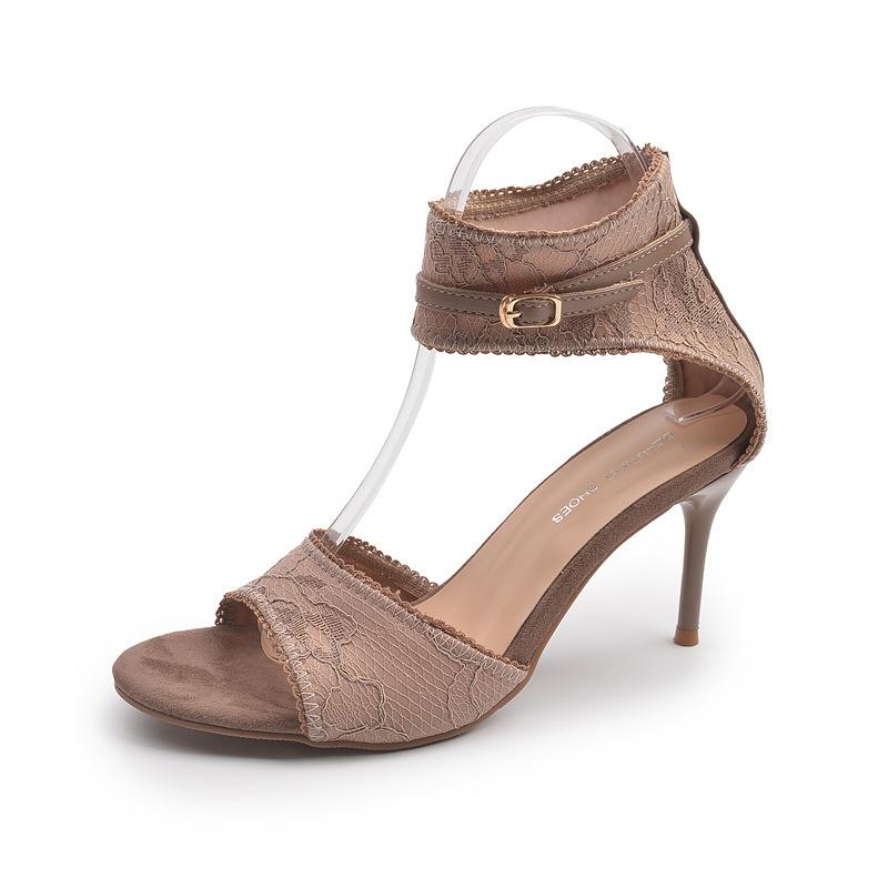 Summer new white lace rhinestone high heels, thin heels, sexy ladies with open-toed sandals for women's outerwear