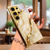 Gold Agate Texture Electroplated Golden Phone Case For Samsung Galaxy S25 S24 S26 S23 S22 S21 S20 Ultra Plus FE S26 Glass Cover