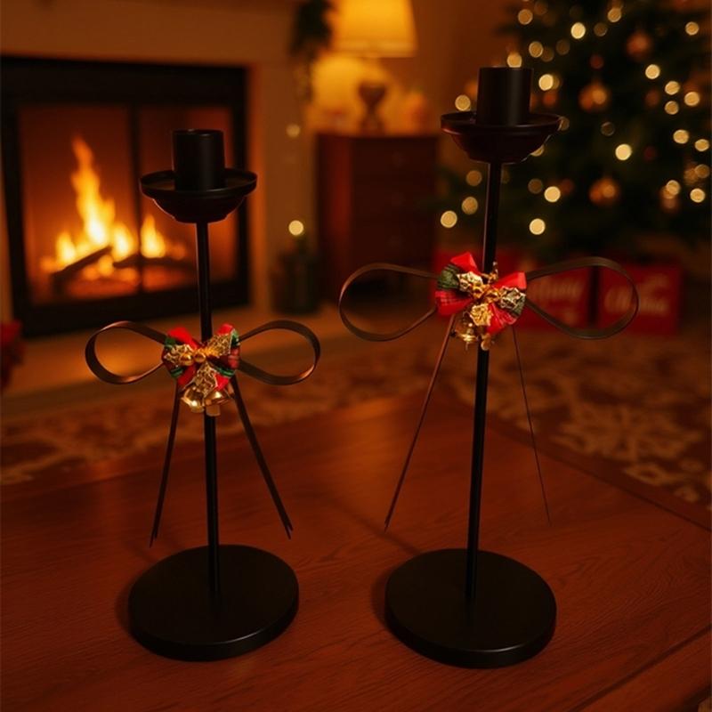 Christmas Bows Candlestick Holders Iron Metal Taper Candle Holders Decorative Candle Stands for Wedding,Home Decorations