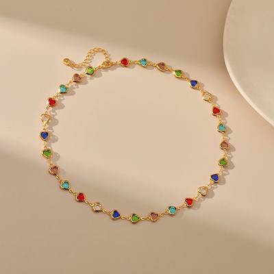 European American Color Block Square Gem Necklace Bohemian Style Women Neck Jewelry