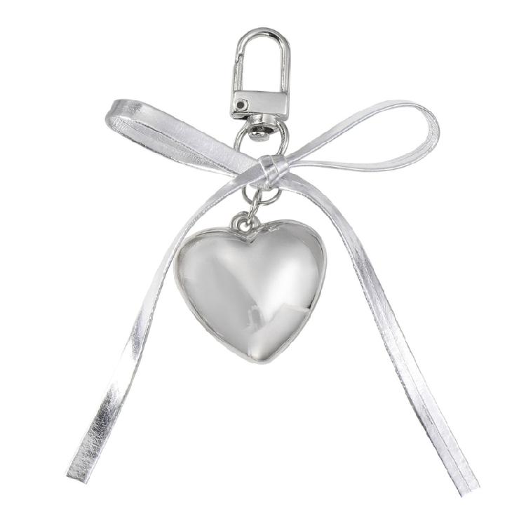 Heart Embellished Silver Leather Bowknot Key Rings Unique Accessory for Backpacks and Purses for the Modern Woman