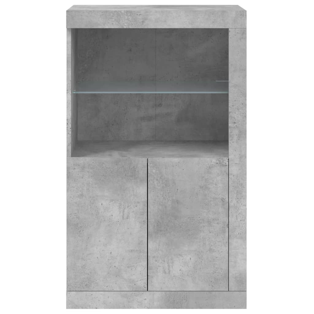 Side Table with LED Lights Concrete Grey Particleboard