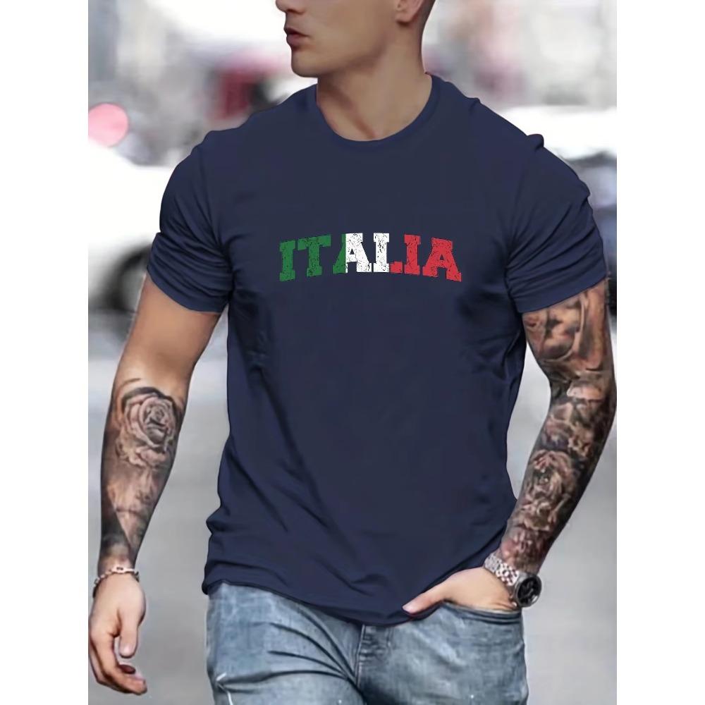 Men's Summer Italia Comfortable Breathable Casual Fashion Print Loose Large Casual Round Neck Short Sleeve T-shirt
