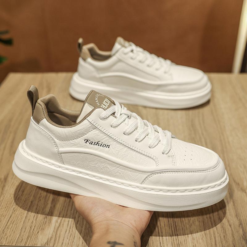 Men's shoes 2025 spring high-end versatile casual men's board shoes leather surface sports thick sole heightening small white tide shoes