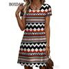 Elegant Fashion Short Sleeve Dress Summer Women's Ethnic Style Geometry 3D Print A-Line Dress For Women Casual Clothing