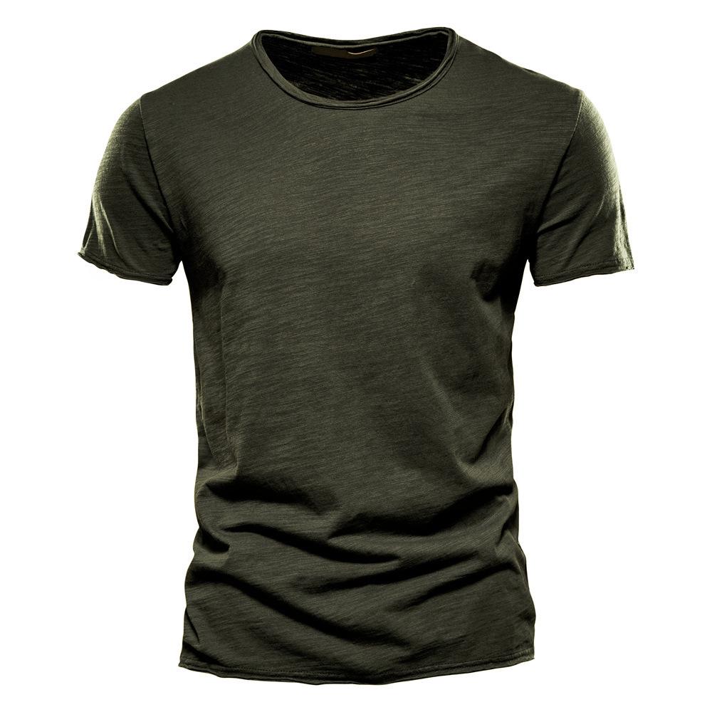 Herren Sommer V-Ausschnitt T-Shirt - Reine Baumwolle Slub, Unifarbe, Kurzarm