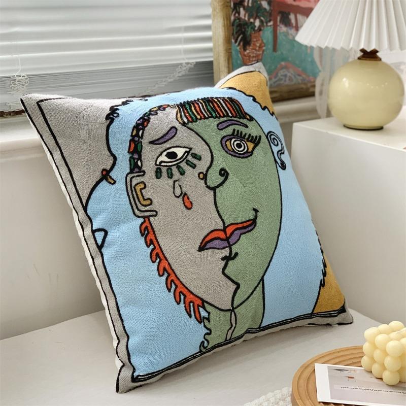Premium Picasso Abstract Cotton Pillow Case Canvas Single-sided Embroidered Cushion Cover for Sofa Living Room Home Decoration