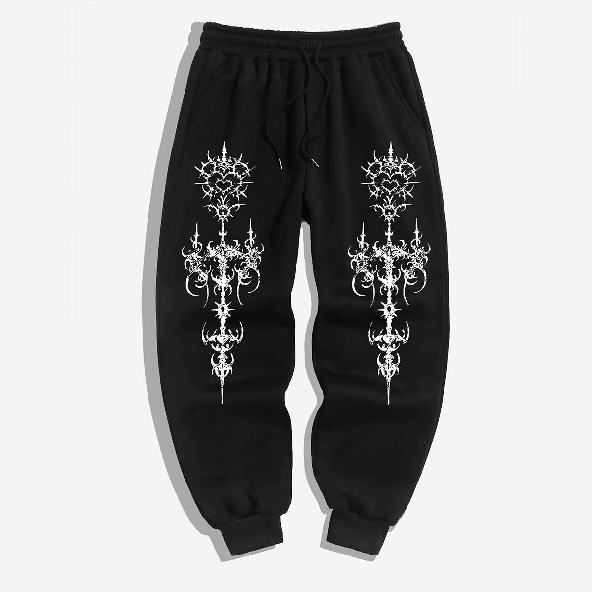 

Темные Симметричные Дизайнерские Шипованные Тотемные Беговые Брюки, Повседневные Брюки для Активного Отдыха L чёрный