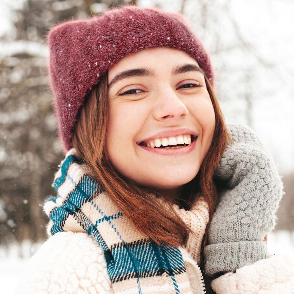 Stretch Knitted Beanie Cat Ear Thermal Beanie Fashion Skull Cap  Winter