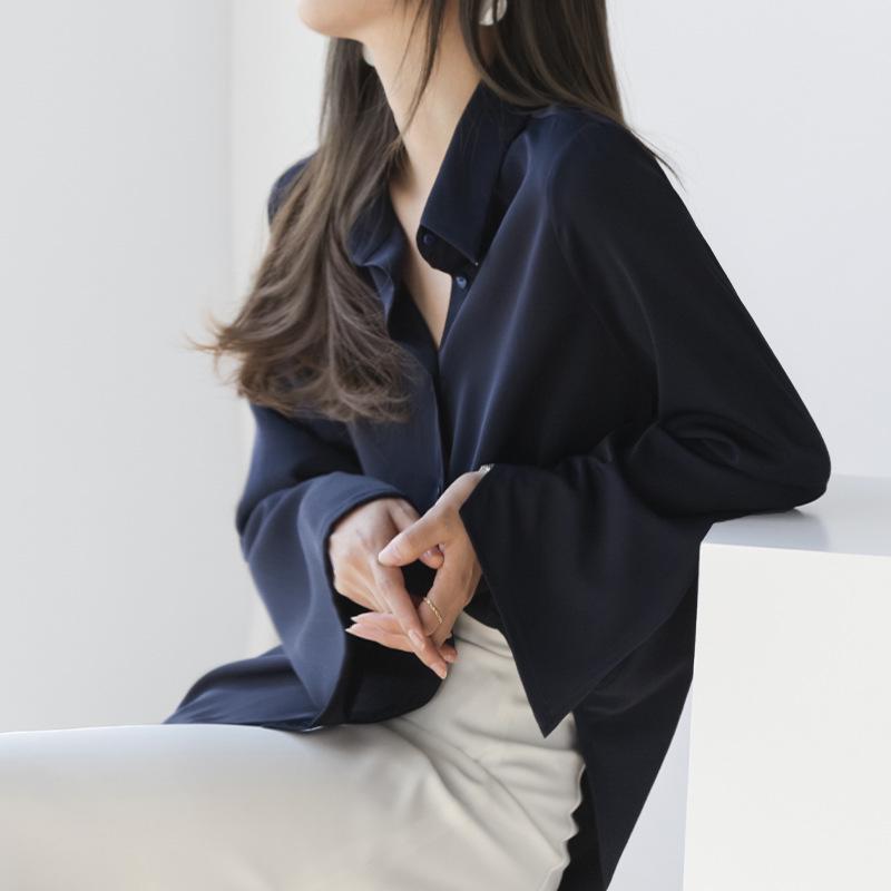 Women s Bell Sleeve White Chiffon Shirt - 2026 Slim Fit Design чёрный