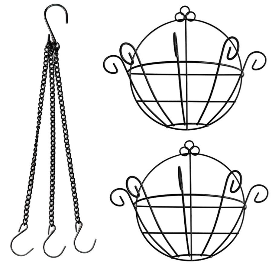 

5PCS 8 inch Hanging Flower Pots Outdoor Decorative Round Wire Plant Holder Metal Hanging Baskets for Plants чорний