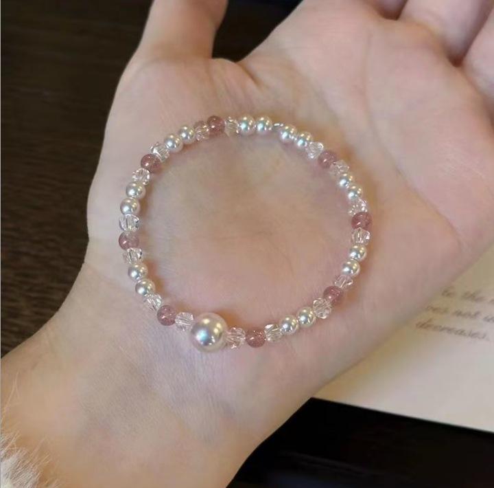 Bohemian Sweet  Beaded Bracelet for Women Girls Pink Color Imitation Jade Crystal Hand Jewelry Birthday Party Gifts