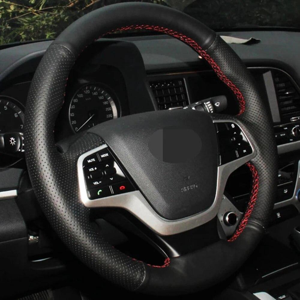 DIY Black Faux Leather Car Accessories Steering Wheel Cover For Hyundai Solaris Elantra 4 2016-2017 Accent 2018