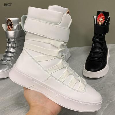 Fashion New High-top Shoes for Men with Mid-length Board Shoes Increase Casual Leather Boots White Riding Boots Zapatillas Hombre A6