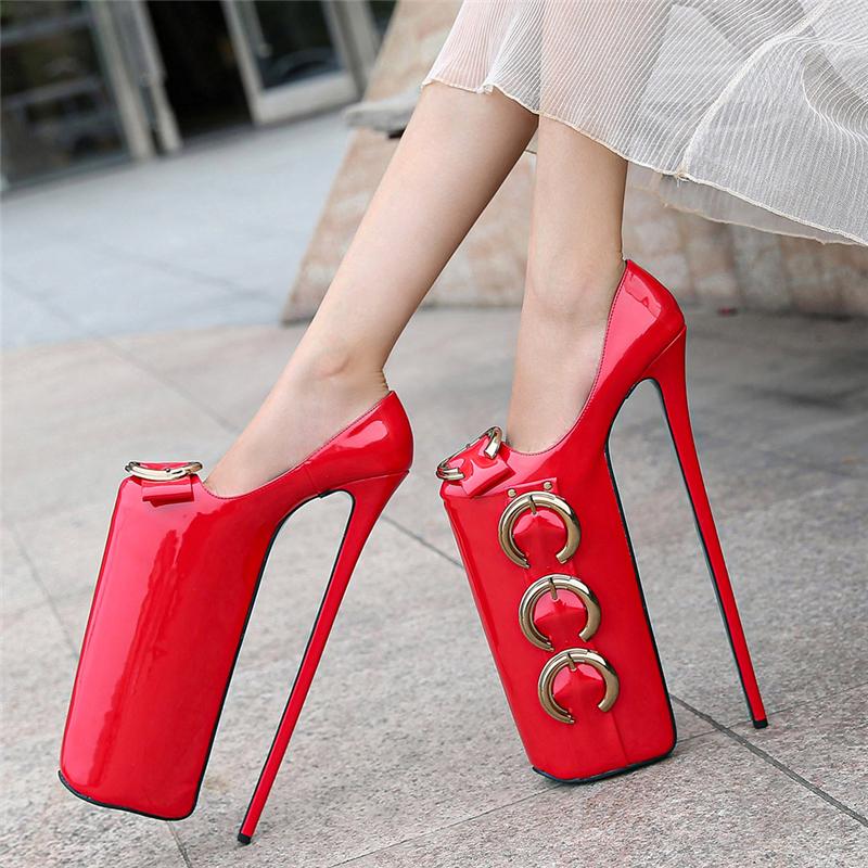 Sexy 30cm Extreme High Heels Platform Shoes Woman Large Size 44 45 Buckle Red Black Women's Heels Pumps Nightclub Stripper Shoes