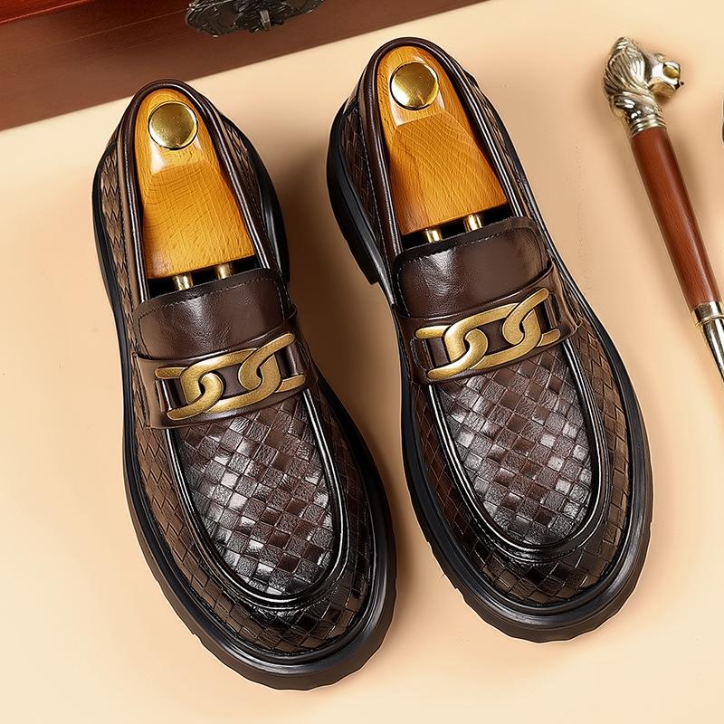 Foreign Trade Big Business Casual Leather Shoes Platform Crocodile Pattern Derby Shoes Men's Formal Leather Shoes British Driving Loafers