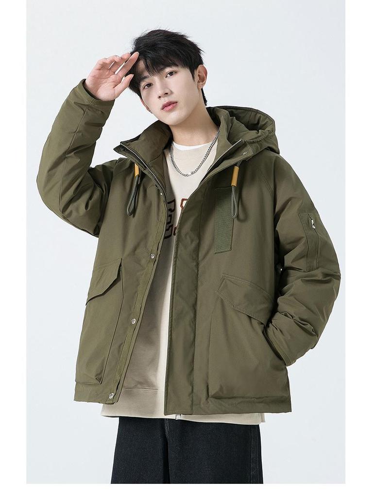 Men's Trendy Workwear Hooded Winter Down Jacket with Multi-Pockets