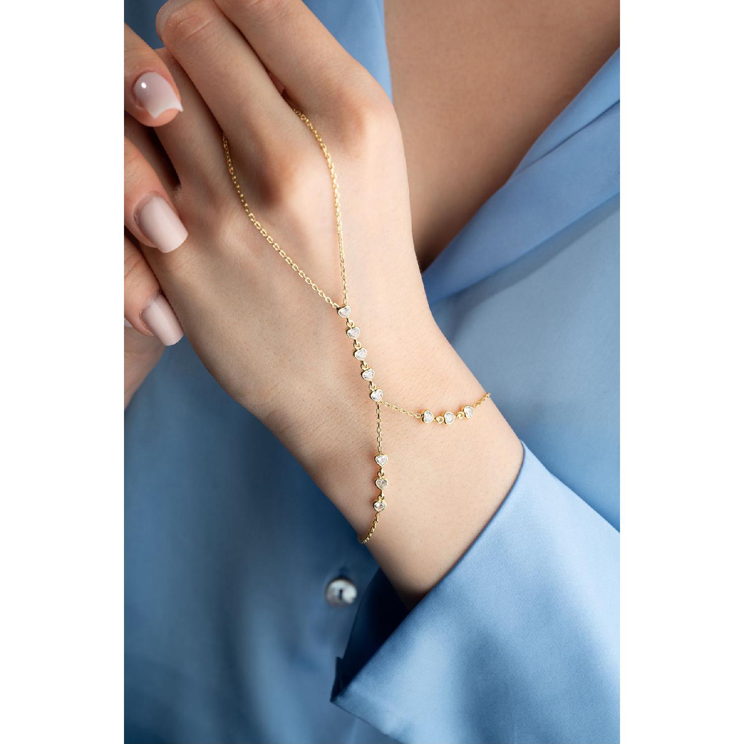 

925 Sterling Silver Gold Coating Sequential Heart Model ahmeran Bracelet золотий