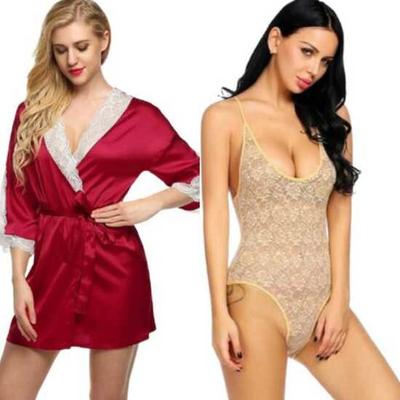 Ladysta Robe V-Ausschnitt Nachtwäsche & Damen Teddykleid Babydoll Beige Farbe- Einheitsgröße (S / M / L)