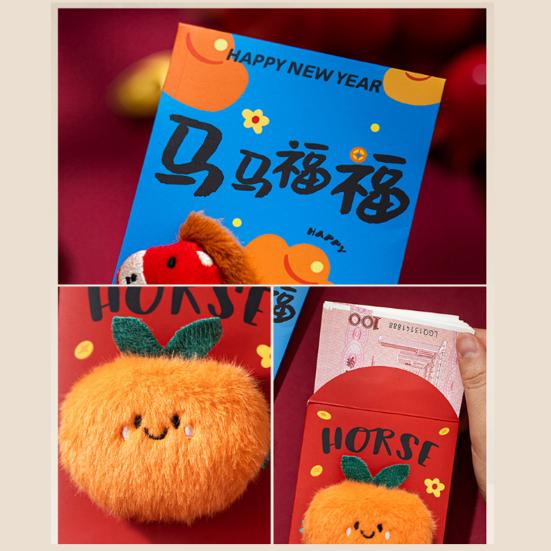 2026 Fluffy Plush Red Envelope for Chinese New Year Horse Pattern Zodiac Money Pockets Cartoon