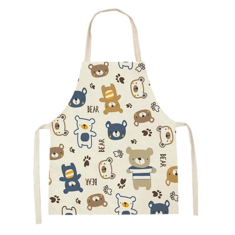 Home Kitchen Cooking Aprons Lovely Animal Bears Printed Sleeveless Linen Colorful Aprons for Men Women Baking Accessories