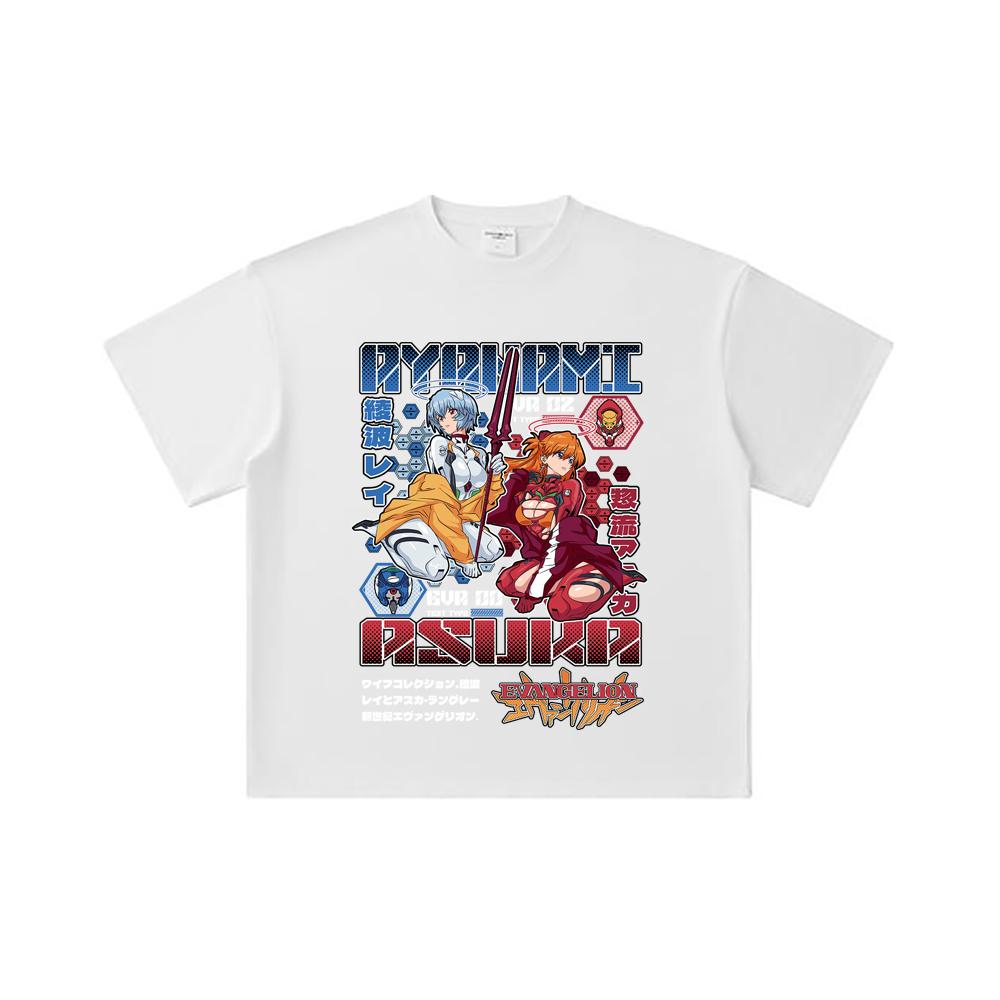 260 GSM Double Yarn 32 Count 100% Cotton Evangelion V2 Asuka Rei Print Unisex Heavy Cotton T Shirt